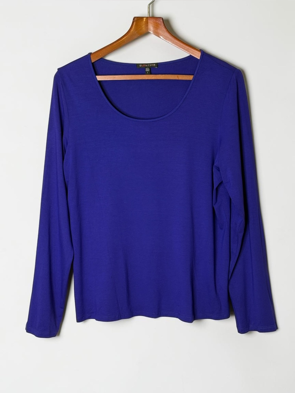 Eileen Fisher Scoop Neck Tee Top Size L Blue Violet Long Sleeve *Flaw
